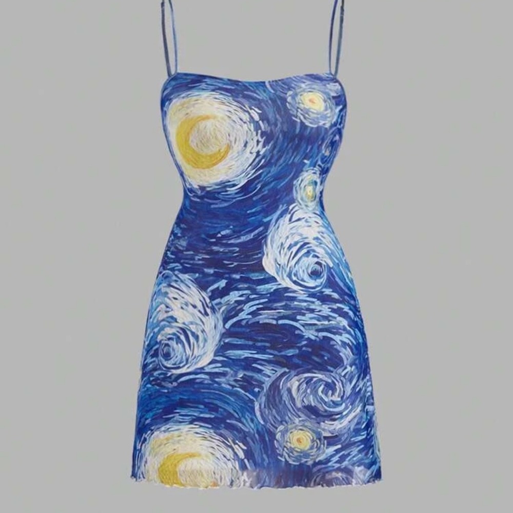 Painting inspired Mesh Cami Dress